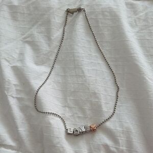 Coach Two-Tone 'LOVE' Bead Necklace in Silver and Rose Gold